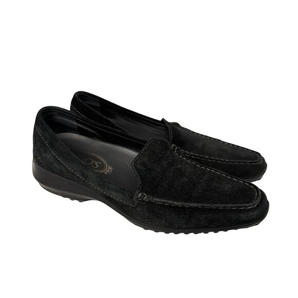 Tods Loafers Mens Size 9 US Black Suede Driving Moc Slip On Shoes Made in Italy - Picture 1 of 9